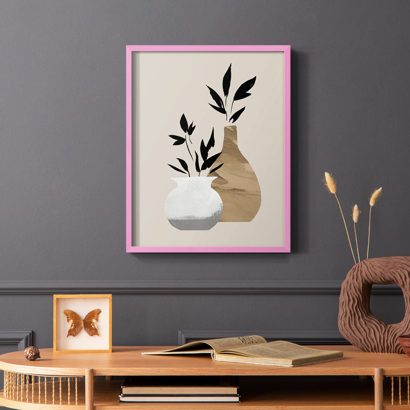 «Simple Bud Vases I», reproduction encadrée - bois massif, Rose, H 10 po x l 8 po