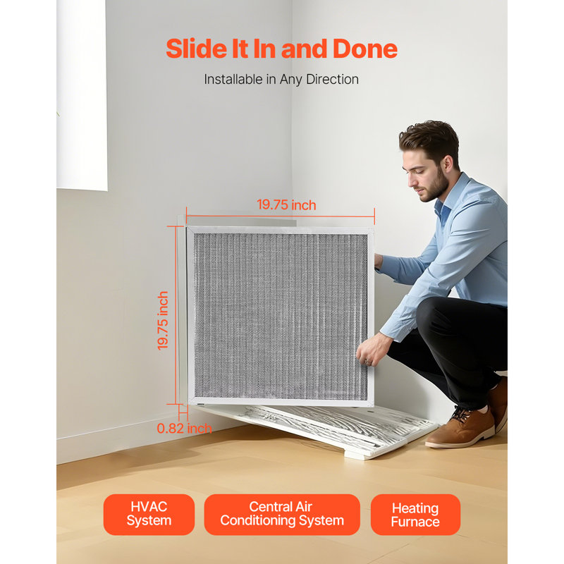 16x25x1 Aluminum Electrostatic Air Filter MERV 8 Actual 15.5x24.65x0.82, 19.75" H x 19.75" W x 0.82" D