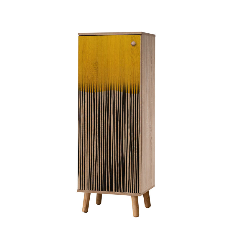 Modern Shoe Cabinet with Solid Wood Legs & Handles, Sonomo Color, 19.7 x 53.1 x 15.0 inches | 100% Melamine Coated Chipboard, UV Coating | Multiple Shelves for Organized Storage, Stylish Abstract Design