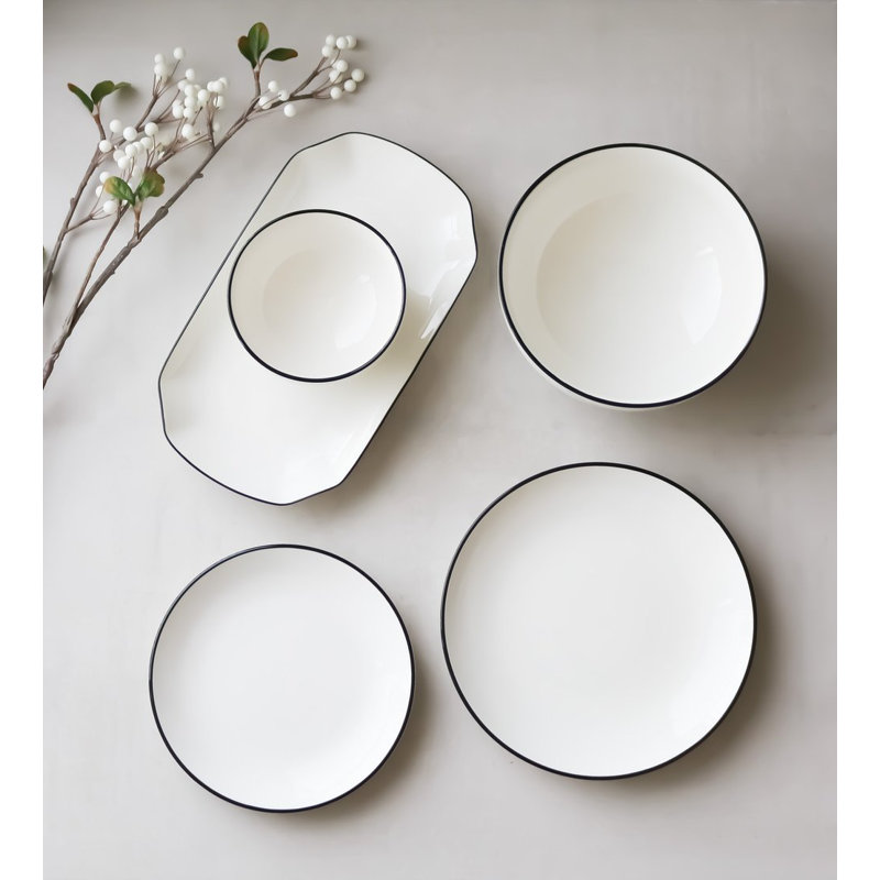 "The Minimalist Collection" White With Black Rim - Rectangle Platter 10" X 5.5"