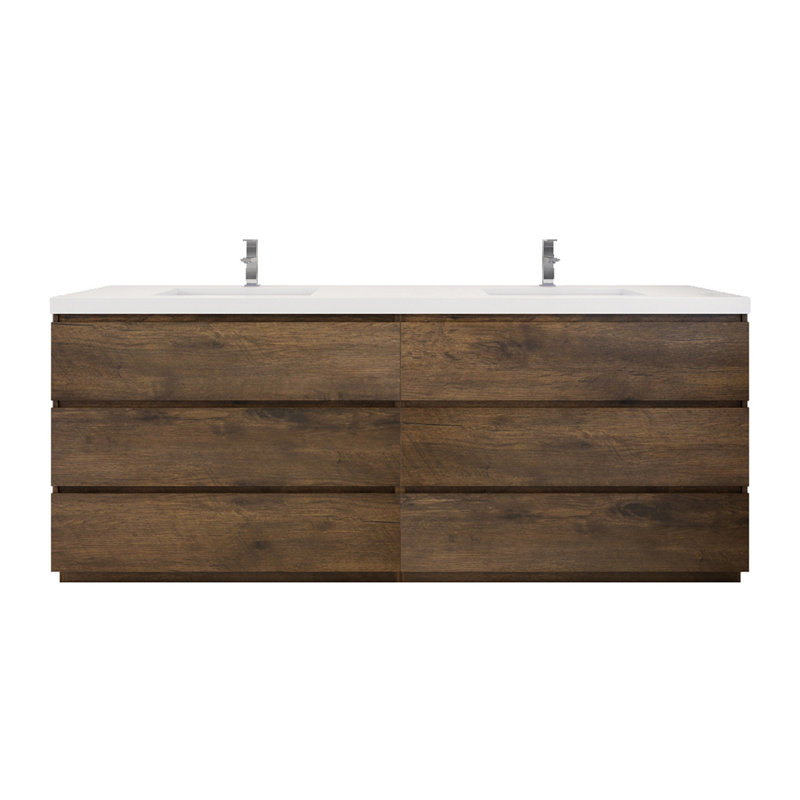 Ferrari 83.5'' Double Bathroom Vanity with Acrylic Top, Rosewood