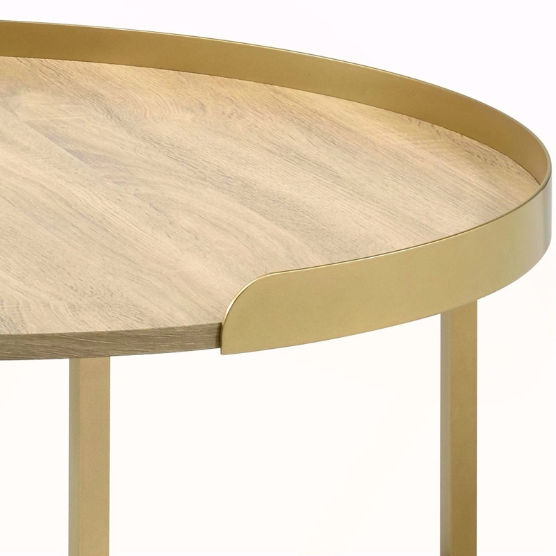 Table basse avec plateau en chêne et or