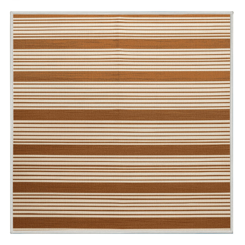 Machine Washable Horizontal Stripes Beige Area Rug, Square 5'