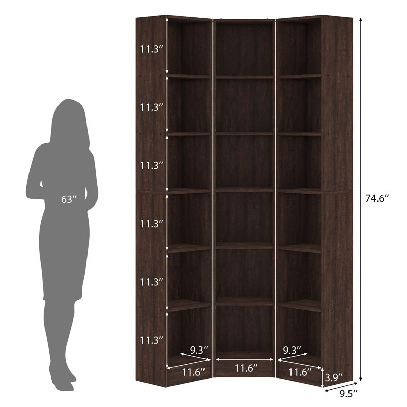 Étagère d'angle à 6 niveaux, tablette de rangement cubique ouverte, 18 compartiments pour salon et bureau, brun et rouge