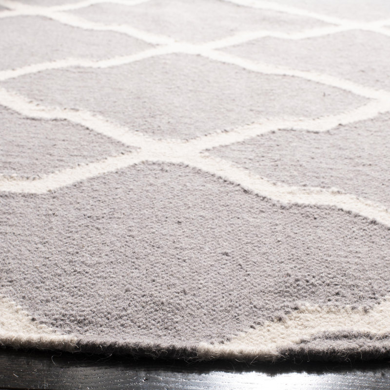 Rodgers Hand Woven Flat Weave Wool/Cotton Geometric Rug in Gray/Black, Rectangle 3' x 5'