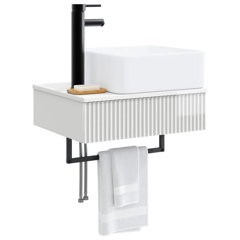 Single Bathroom Vanity with Ceramic Basin, High Gloss White