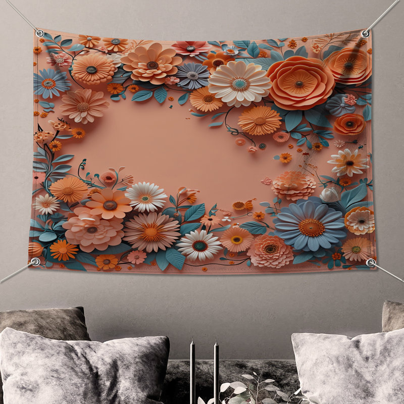 Tapisserie murale arrangement floral - Décoration murale florale, 104 po H x 88 po avec 4 œillets
