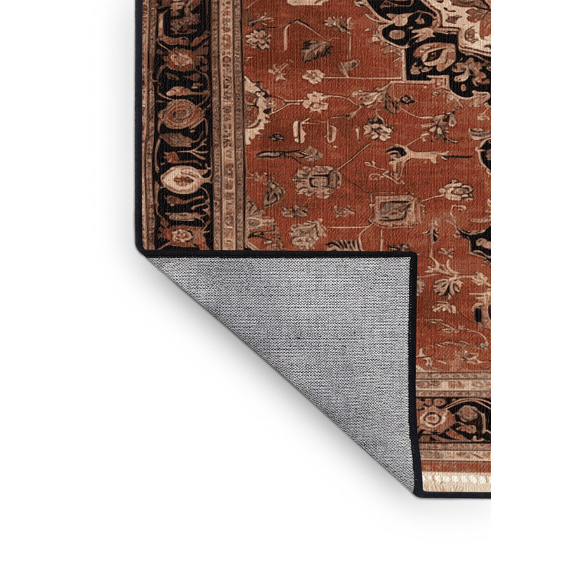 Machine Washable Persian Brown Area Rug, Round 5'