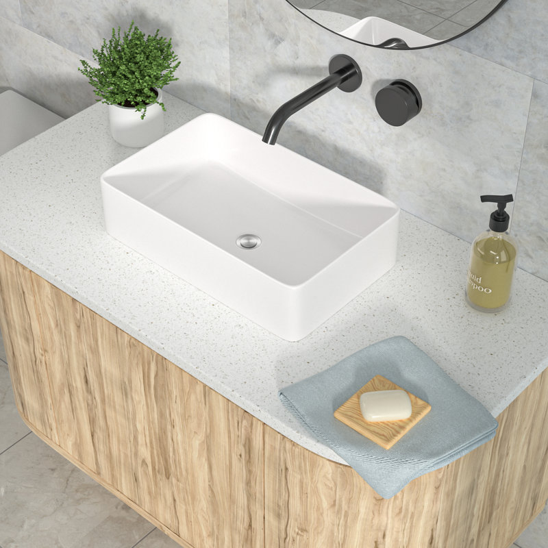 21" x 14" White Ceramic Rectangular Vessel Sink
