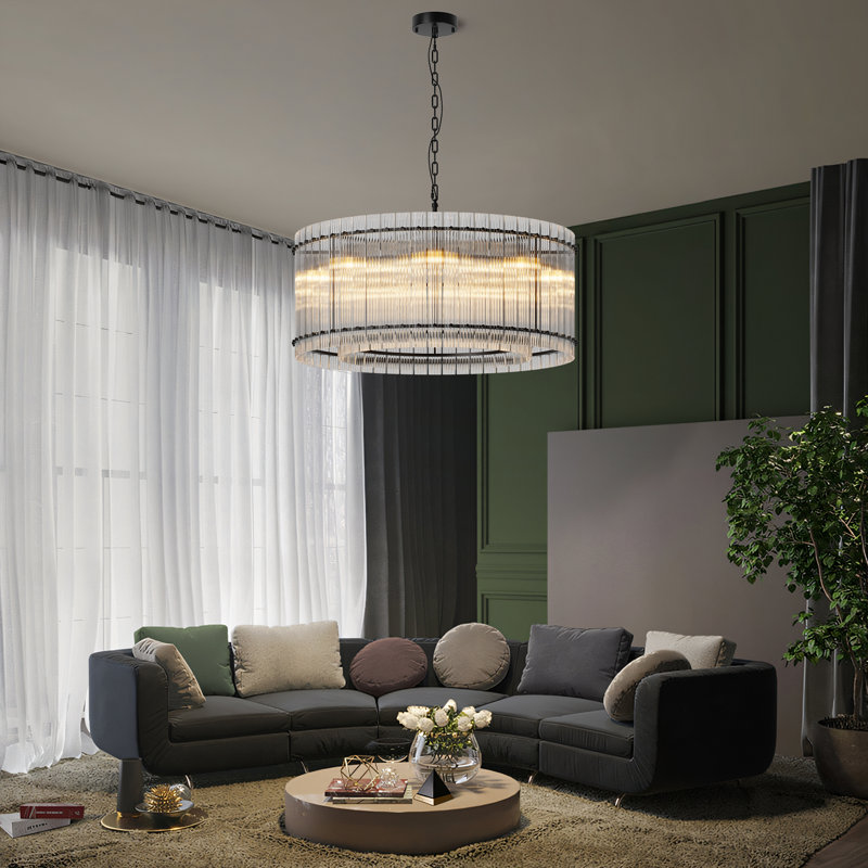 Lustre tambour Modern Minimalist, semi-encastré moderne, Noir mat