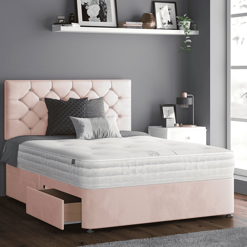 Hatmaker Divan Bed Base, Pink, 2 Left Drawers, Single (3')