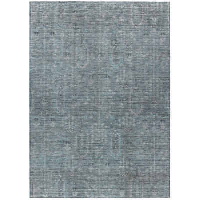 3' X 5' Teal Blue And Gray Southwestern Washable Indoor Outdoor Area Rug