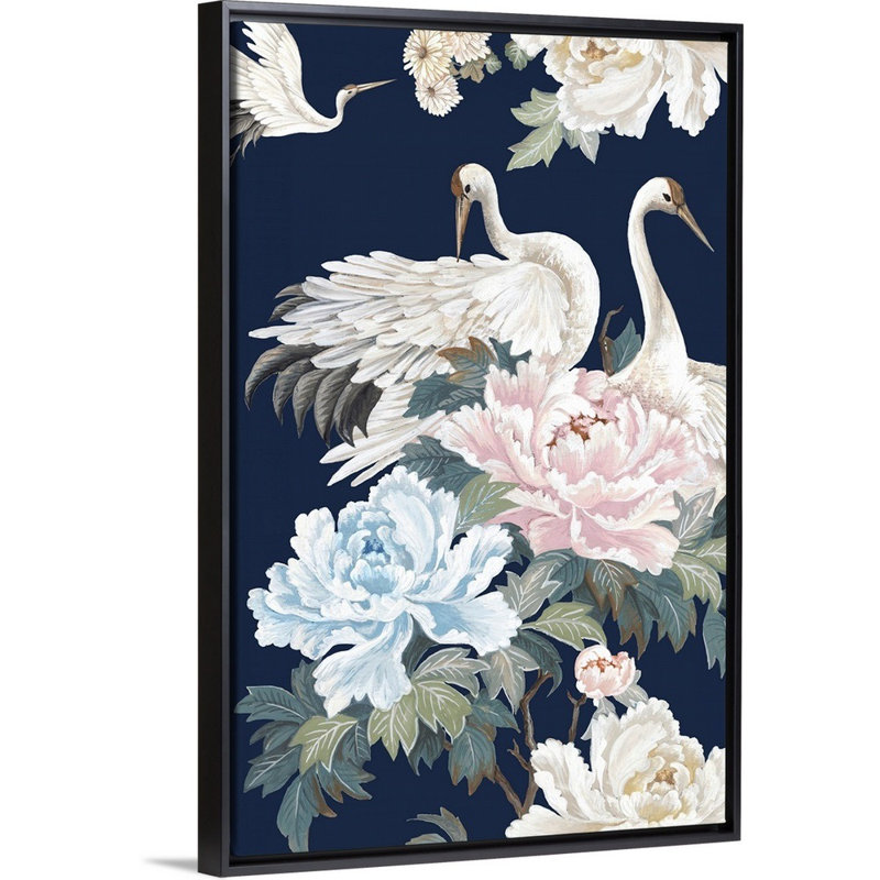 «Pearly White Cranes I» par Eva Watts - reproduction d'art, H 50 po x l 34 po x P 1,75 po, Toile encadrée noire