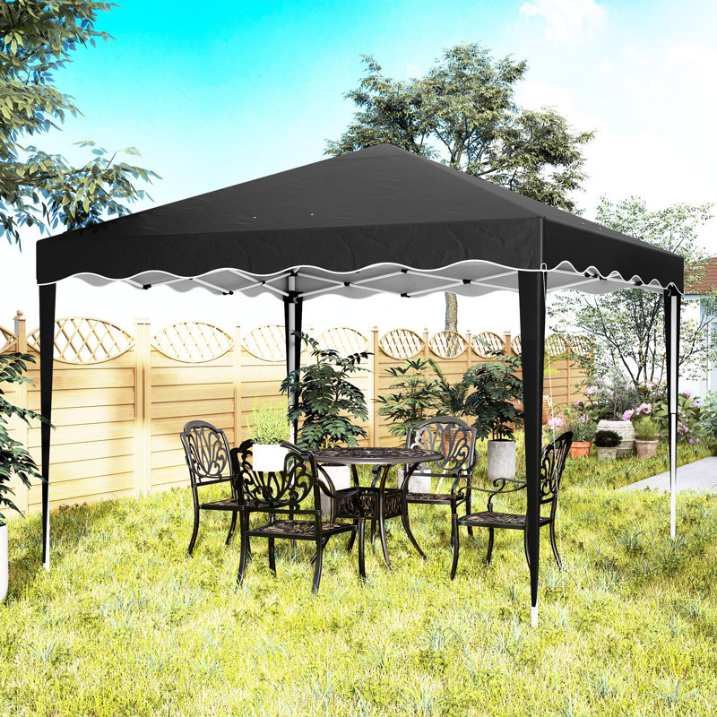 3 X 3m Black Pop-up Gazebo, Adjustable Height Outdoor Canopy Tent With 3-level Steel Frame, Reflective Lined Roof And Carry Bag For Garden Bbq Party Events