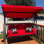 Balancelle de véranda à 3 places avec auvent inclinable réglable, coussins et coussins inclus Shadona, bleu marine-81903169-81903168