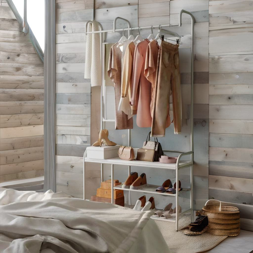 Anjanae Industrial Hall Tree Coat Rack Stand With Shoe Storage Shelves and Rail