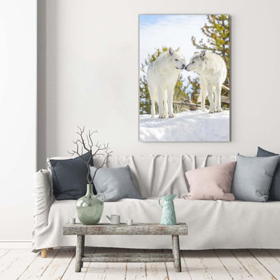 Two White Wolves - Wrapped Canvas Print