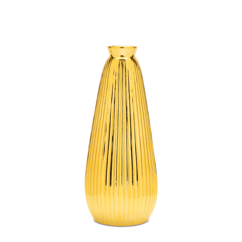 Vase en céramique métallique nervurée, H 11,75 po x l 4,5 po x P 4,5 po