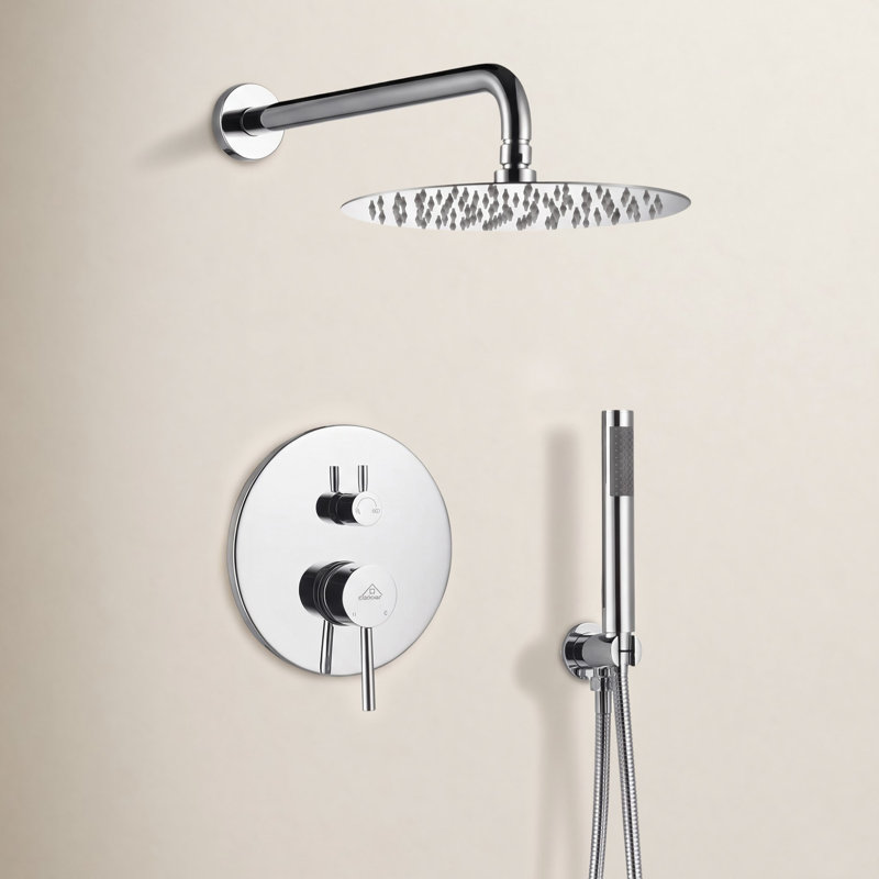 Système de douche complet à pression équilibrée avec pomme de douche à effet de pluie de 10 pouces, soupape à main, valve brute