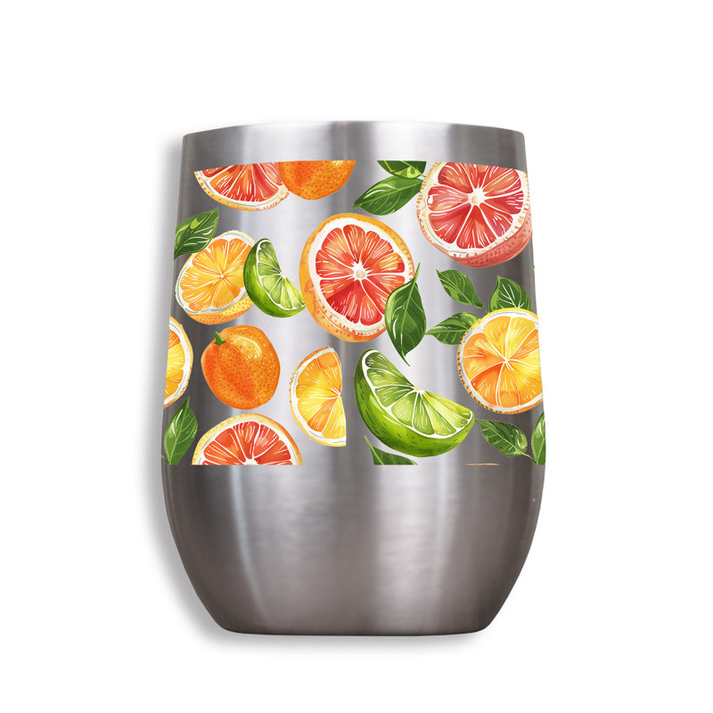 Citrus Pattern 11 oz. Wine Tumbler, Orange/Silver