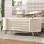 Banc de rangement beige en chenille ovale avec pieds en métal-454914295