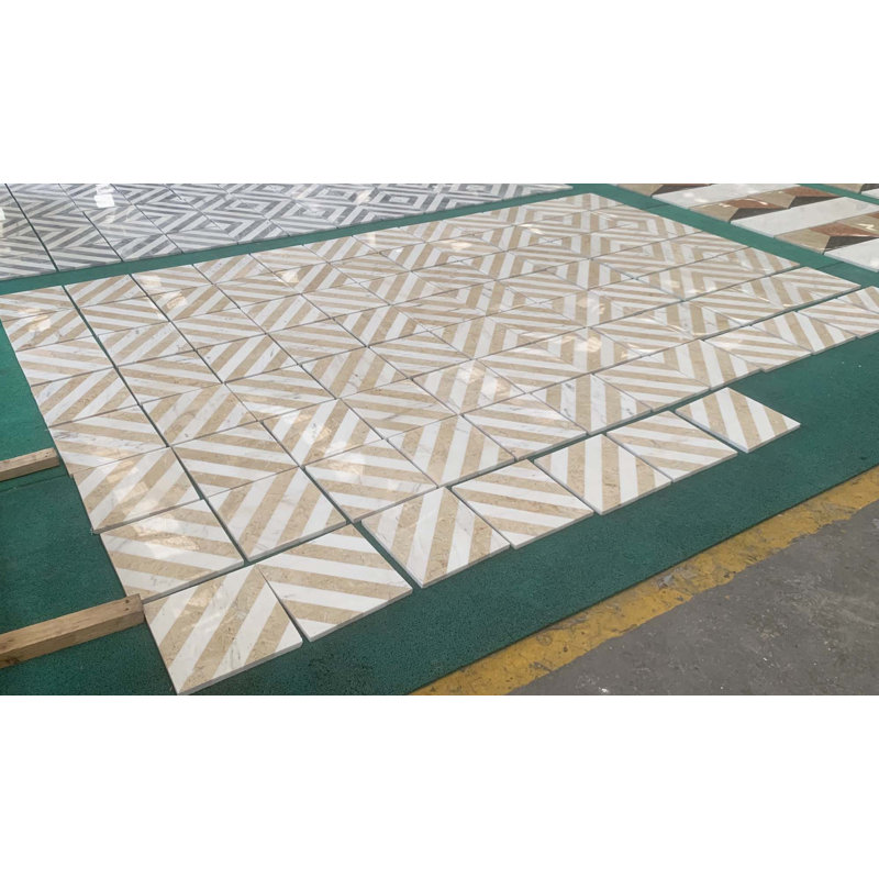 12"×12" Waterjet Polished Natural Stone Marble Tiles For Floor And Wall, 1 Box 8 PCS, White;Gold