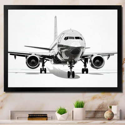 Black & White Plane Graphic Elevation - Transportation Canvas Art Print