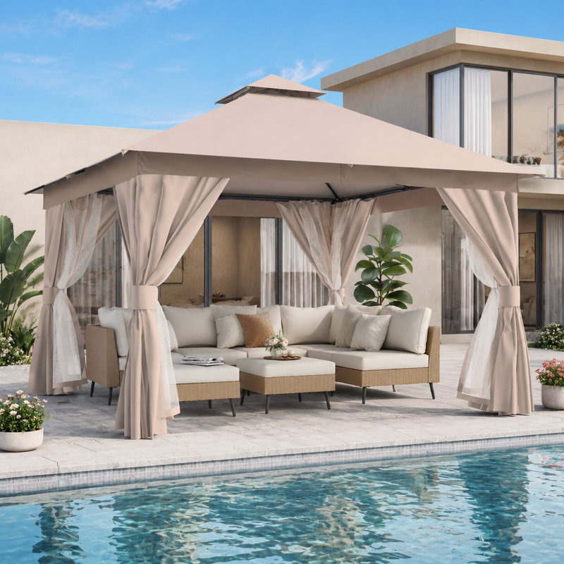 Steel Patio Gazebo, 10 Ft. X 10 Ft., Beige