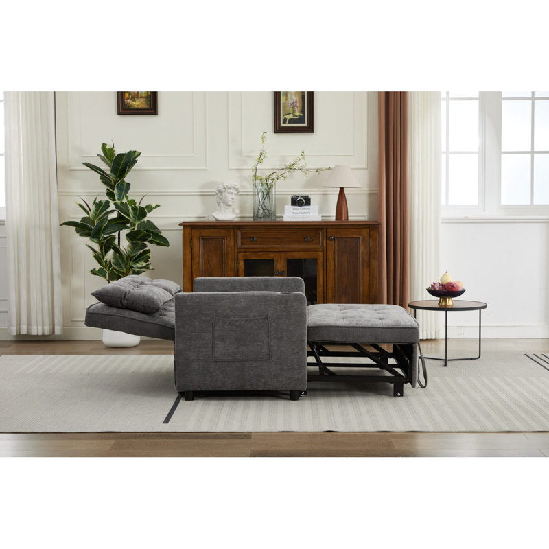 Canapé-lit convertible 3-en-1 avec canapé-lit et canapé-lit réglable avec ports USB, poche latérale, gris, Gris ancien