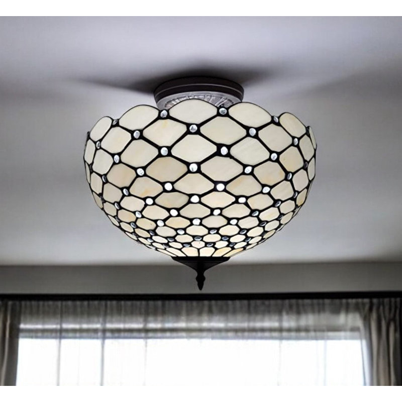 Plafonnier semi-encastré noir et blanc style Tiffany