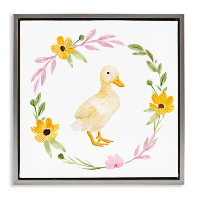 Duckling with Daisy Wreath Canvas Wall Art by Enya Todd