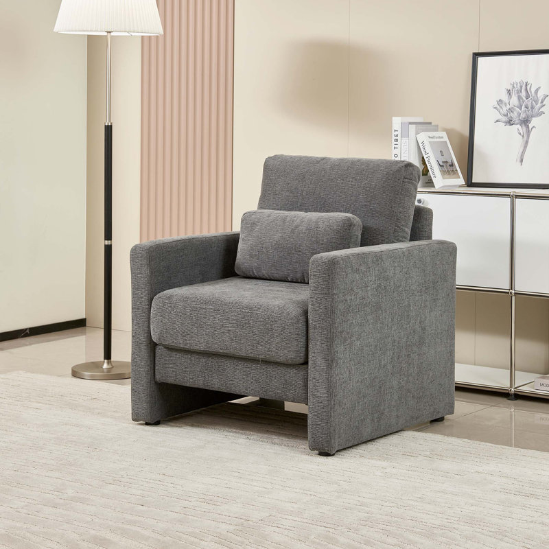 Chaise d'appoint moderne, fauteuil rembourré en chenille, Gris