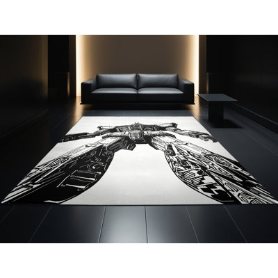 Soft Plush Vega Powered Mech Suit Modern Geometric Area Rug in Green – Black Binding