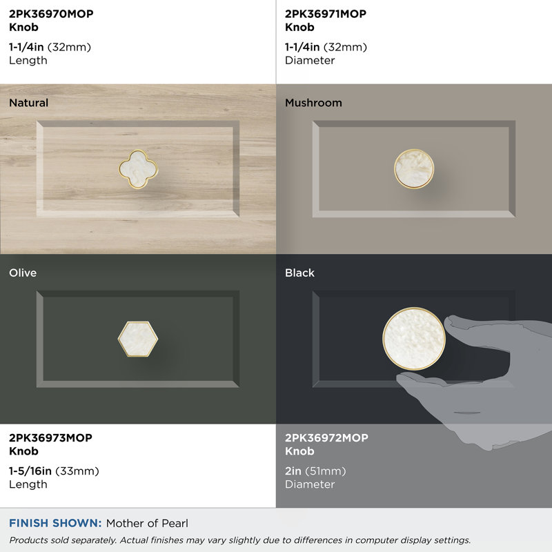 Gold and Mother of Pearl Round 2" Cabinet Knob Set