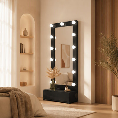 Narrow Tall Mirror with Speaker and Drawer