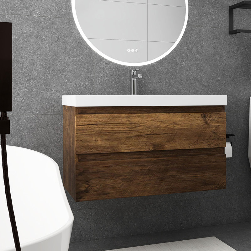 36'' Single Bathroom Vanity with Resin Top, Walnut
