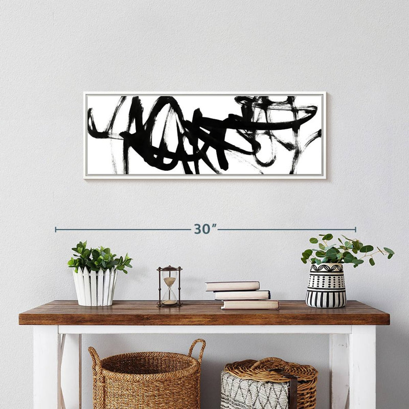 Blanc à noir Higley V, 25 po x 9 po, Floating Frame White