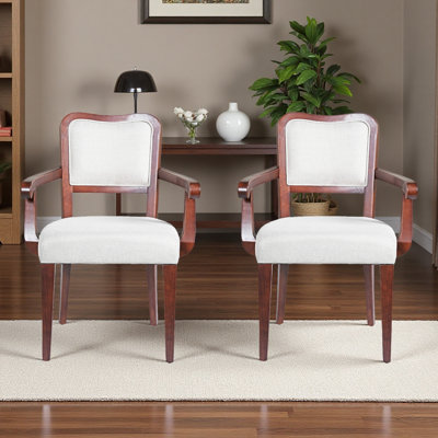 Ensemble de 2 chaises de salle à manger rembourrées - Fauteuils traditionnels avec lignes courbes, structure en bois massif et accoudoirs rembourrés, chaises d'appoint élégantes en tissu pour la salle à manger ou la cuisine
