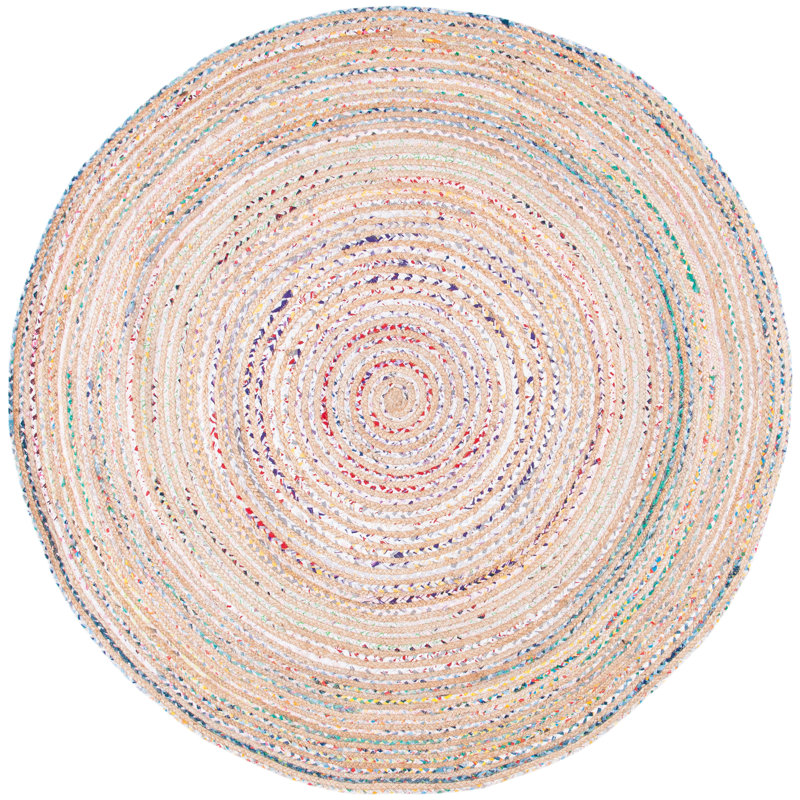 Criddle Natural Fiber Hand Loomed Jute/Cotton Striped Rug in Taupe/Ivory, Round 6'6"