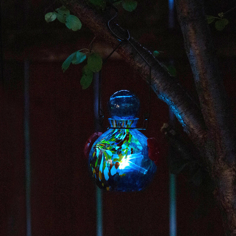 Glass Hanging Hummingbird Feeder, Blue