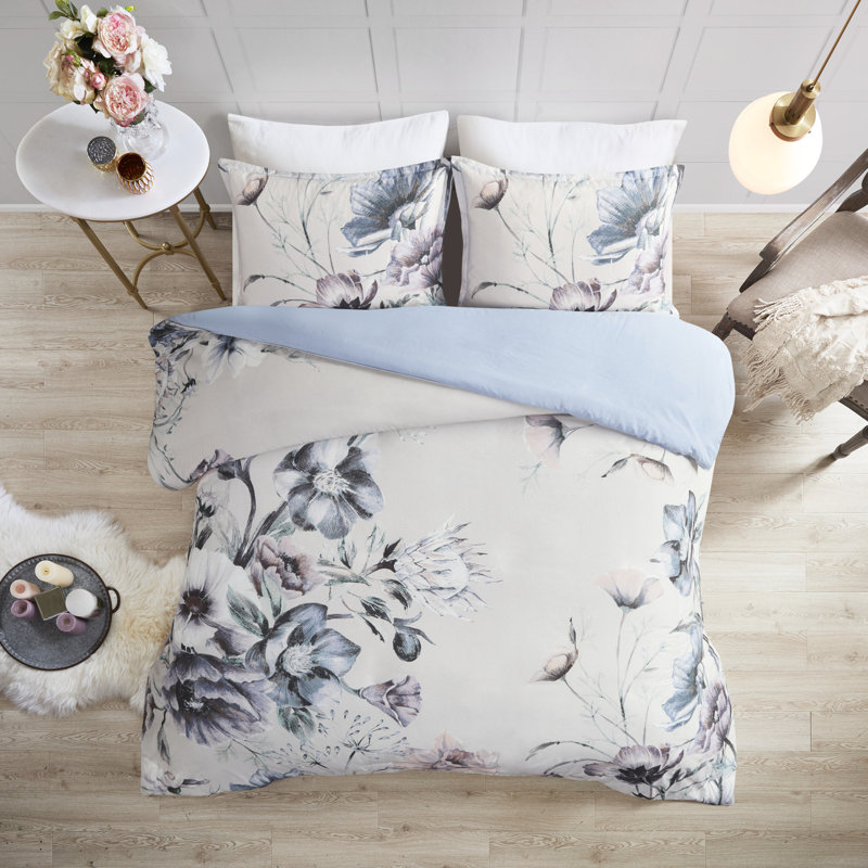 Couette en coton 3 pièces Shabby Chic - taille grand avec motif floral élégant