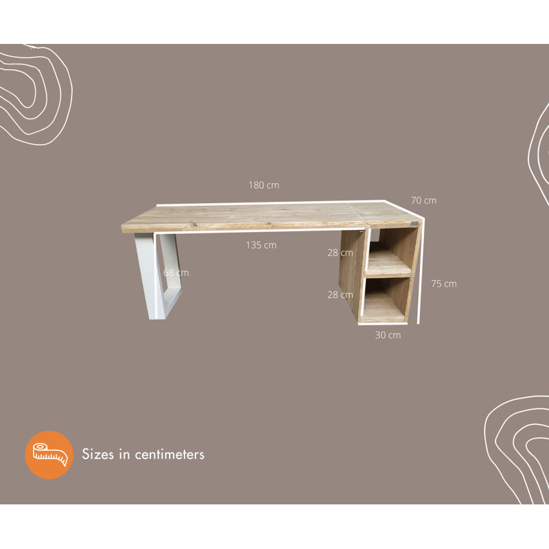 Esterbrook Solid Wood Writing Desk, White, 75cm H x 180cm W x 70cm D