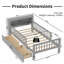Structure de lit simple avec tête de lit avec support de rangement, deux tiroirs sous le lit, garde-corps à trois côtés pour plus de sécurité, gris-793544465