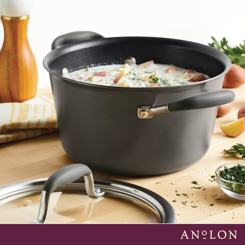 Anolon Advanced Home Hard Anodized Nonstick Saucepot With Lid, 4.5 Quart, Gray