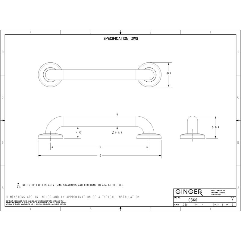 Hotelier Grab Bar, 18" W, Satin Nickel