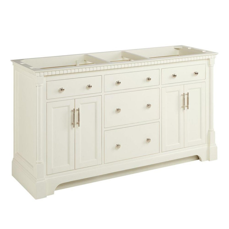 Claudia 60" Mahogany Double Basin Vanity Set with Cabinet, Vanity Top, Arctic White Quartz, White, Single-Hole