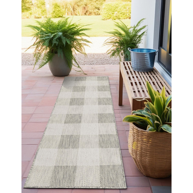 Tapis intérieur / extérieur gris Borland, Tapis de couloir 2 pi x 8 pi