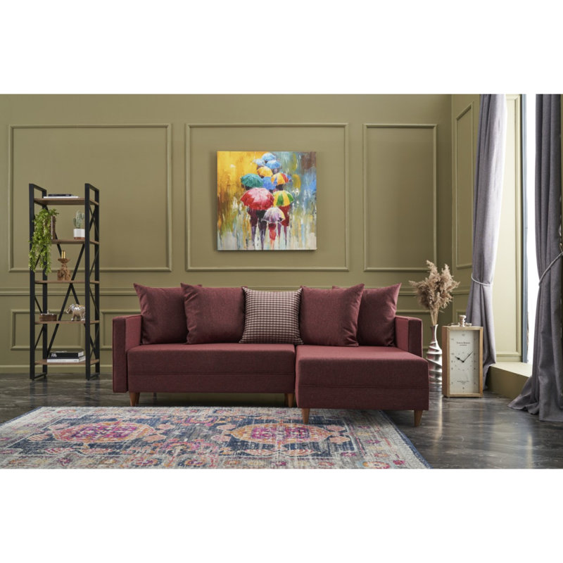 Canapé-lit Everdina, Accoudoir à droite (vu de face), 100 % polyester rouge bordeaux