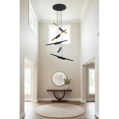 Modern 10 Light Black Rod Chandelier