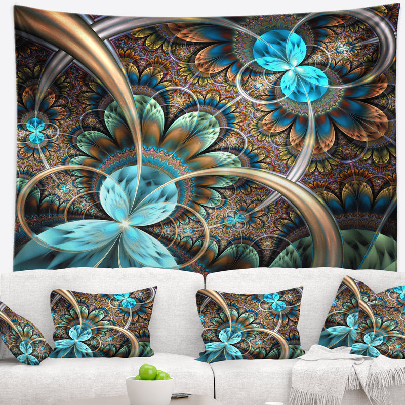 Tapisserie de fleur de fractal bleu clair Floral, H 32 po x l 39 po